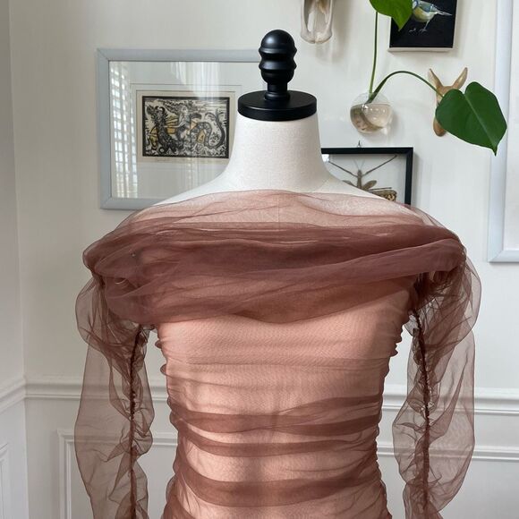 Fashion Nova Ruched and Ready Bandaged Midi Dress Mauve Taupe L - Picture 3 of 12